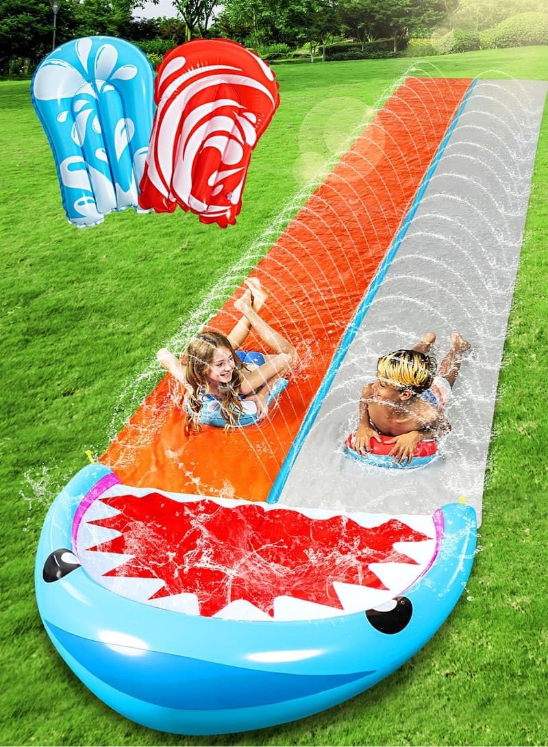 Wasserrutsche 22,5ft mit 2 Boards – Doppelte Sprinkler-Rasenrutsche für den Sommer