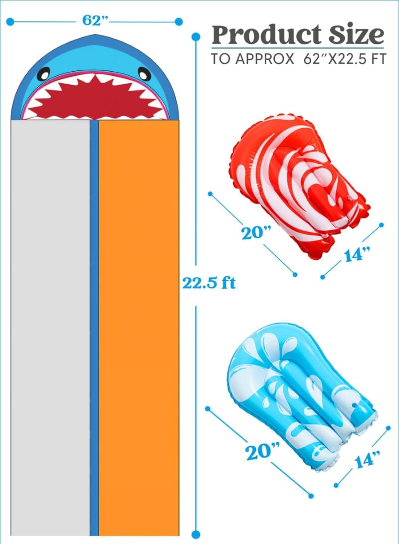 Wasserrutsche 22,5ft mit 2 Boards – Doppelte Sprinkler-Rasenrutsche für den Sommer