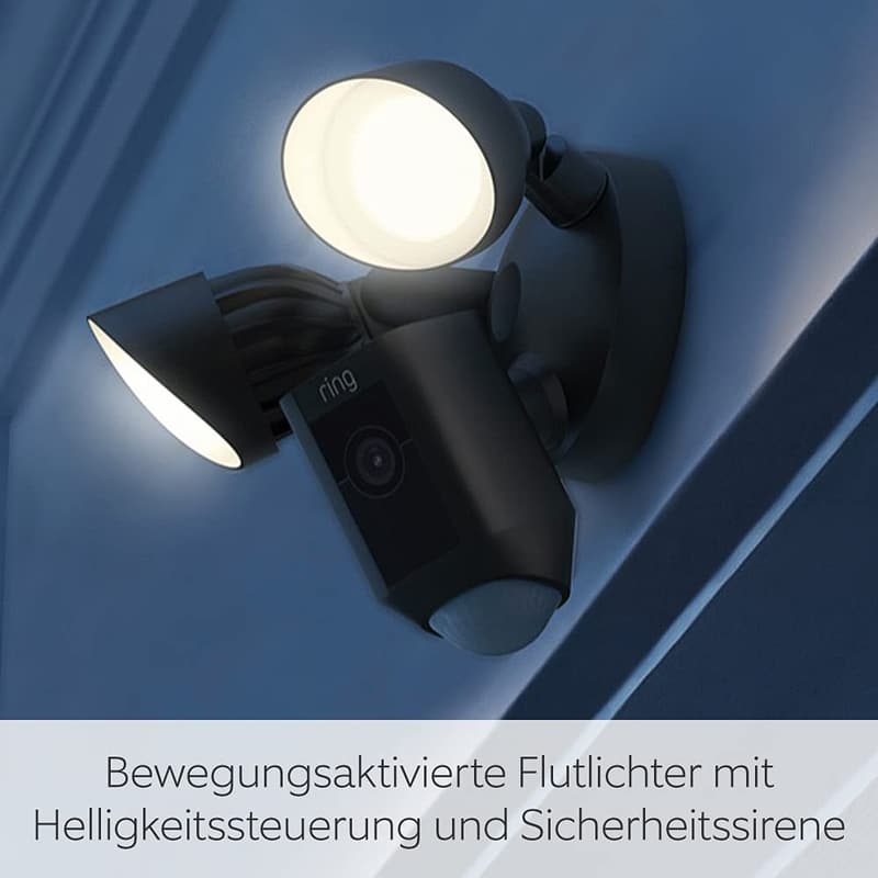 Überwachungskamera mit Flutlicht für Außenbereiche, WLAN, HD-Video, Nachtsicht