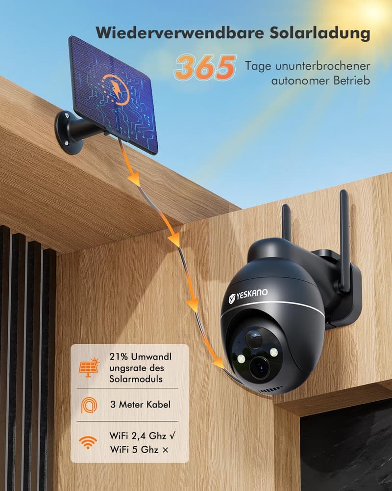 Kabellose Solar-Überwachungskamera 2K für den Außenbereich, 360° PTZ
