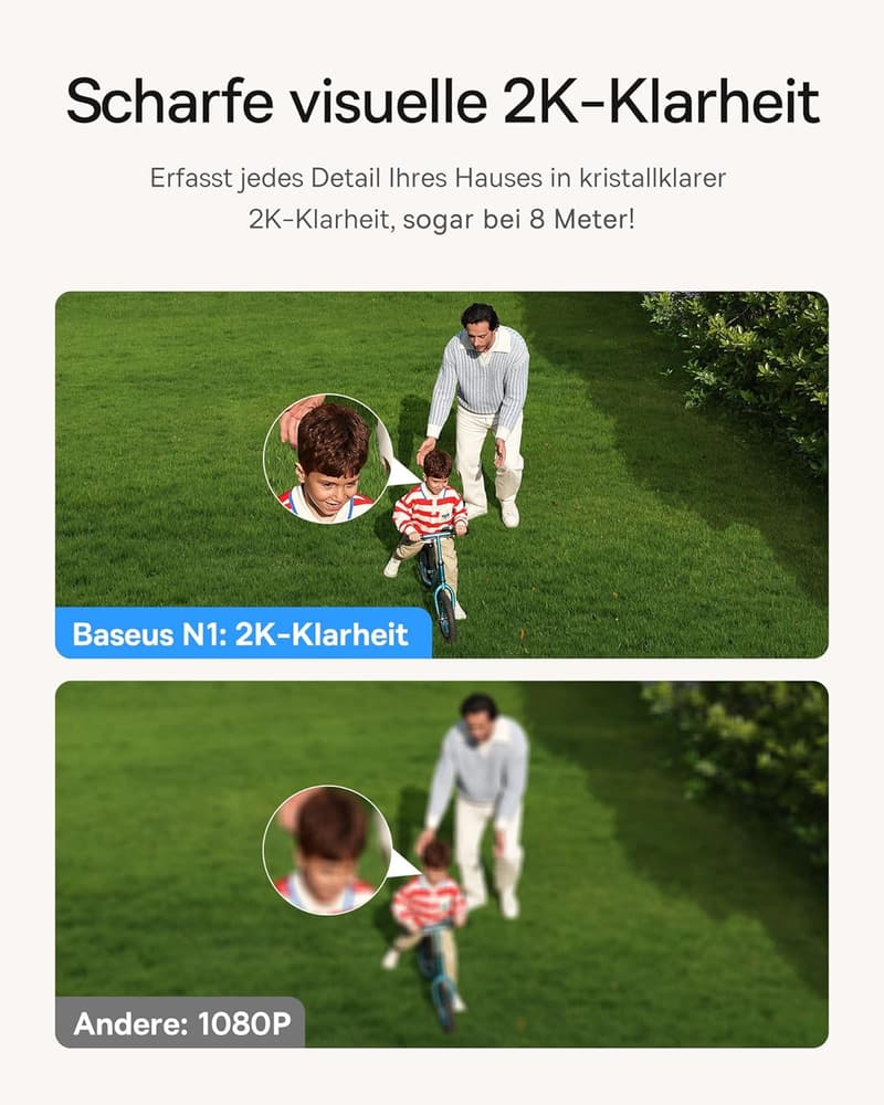 Baseus Überwachungskamera für außen – 2K HD, akkubetrieben, IP67, Nachtsicht, kabellos