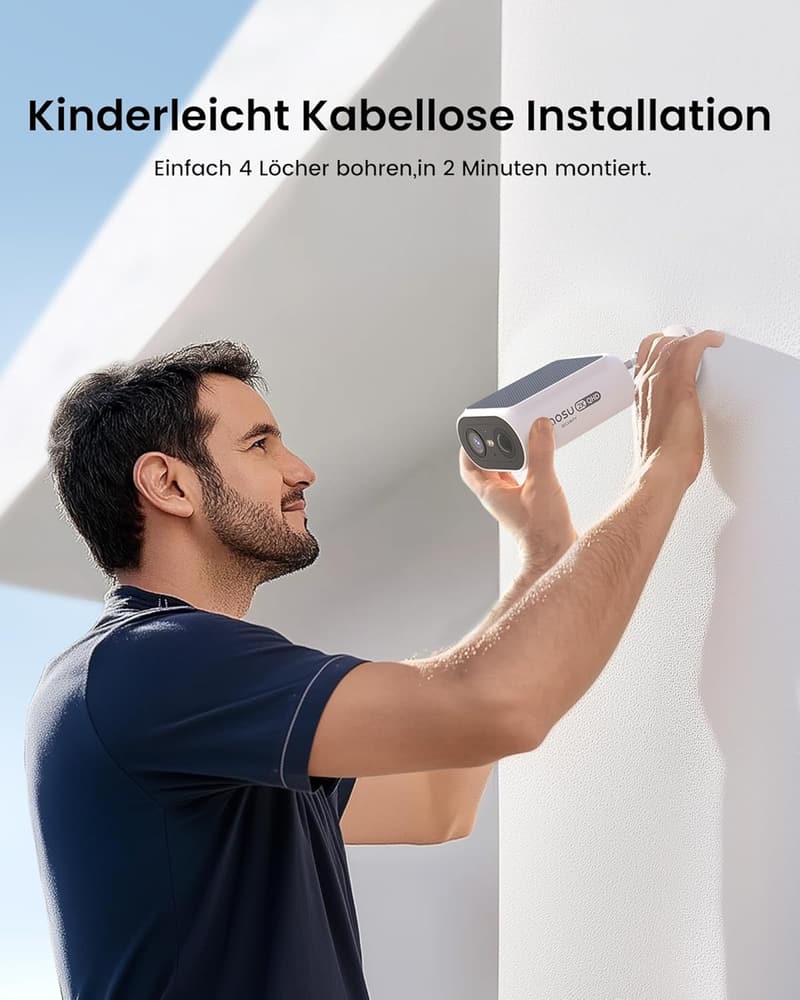 AOSU 2K Solar-Außenüberwachungskamera mit 4 Kameras und 32GB Speicher