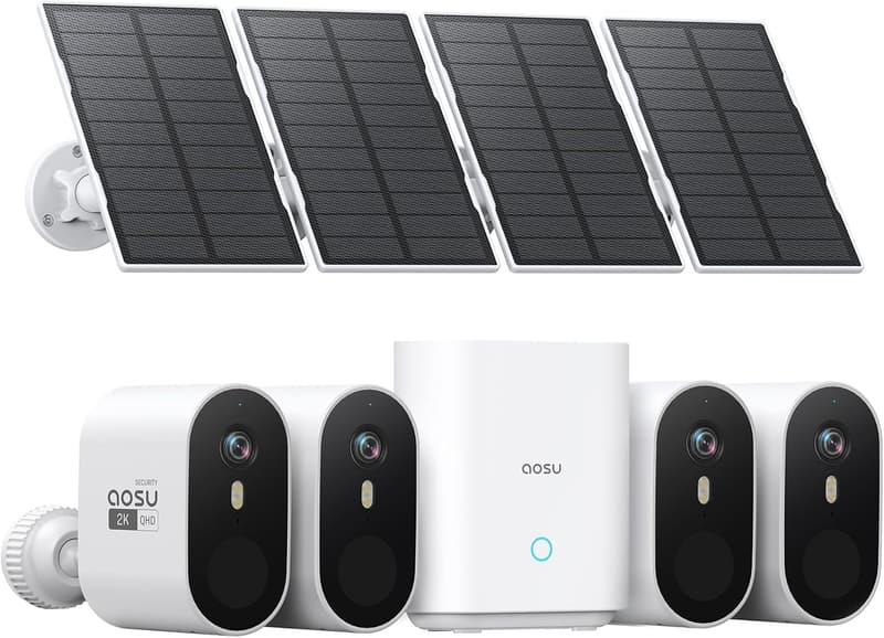 Solar Außenüberwachungskamera 4er Set mit HomeBase und Farb-Nachtsicht