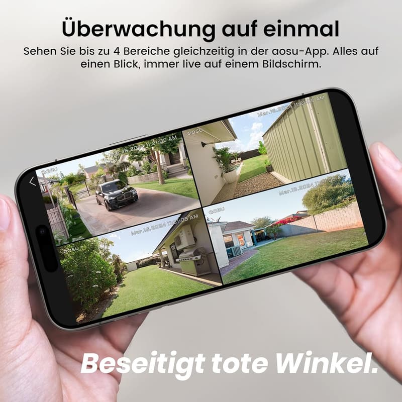Solar Außenüberwachungskamera 4er Set mit HomeBase und Farb-Nachtsicht