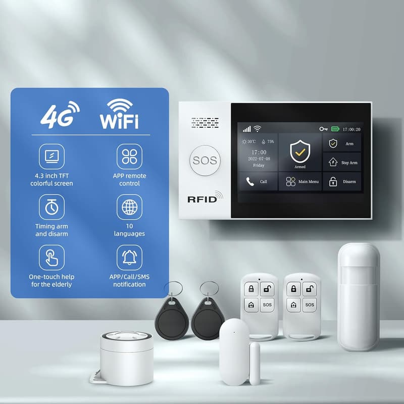 Smart Alarmanlage mit Kamera und 4,3-Zoll-Touchscreen, Alexa & Google Home kompatibel