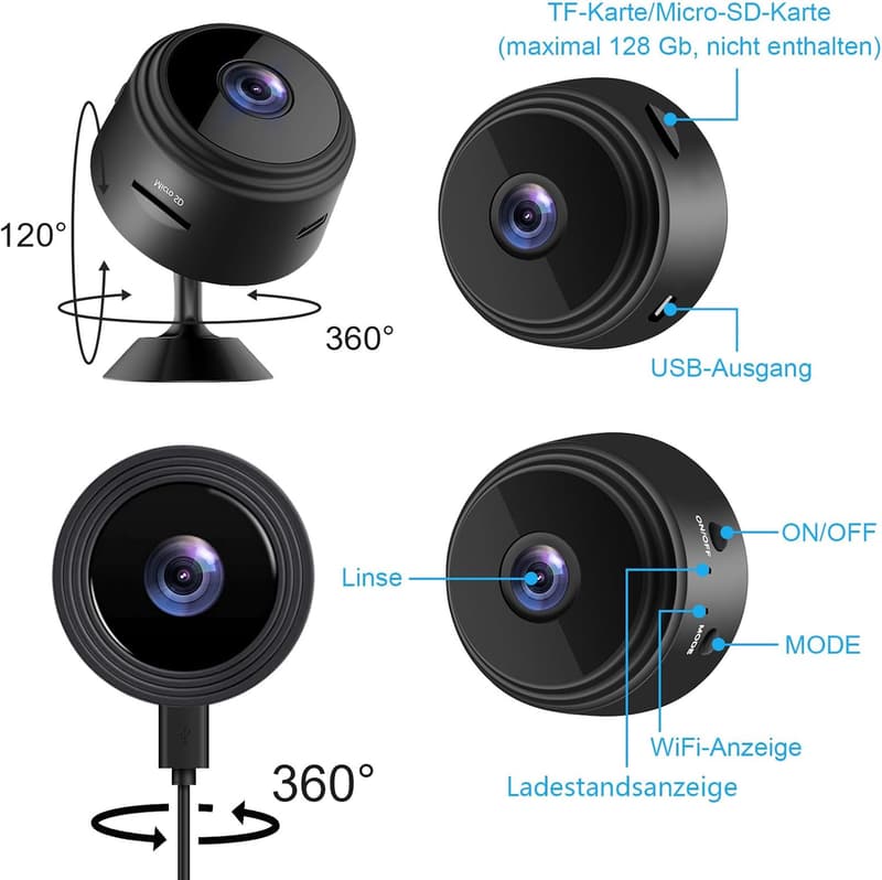 Mini WLAN Überwachungskamera 1080P mit Bewegungsmelder für Zuhause