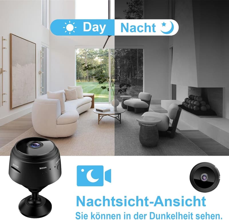 Mini WLAN Überwachungskamera 1080P mit Bewegungsmelder für Zuhause