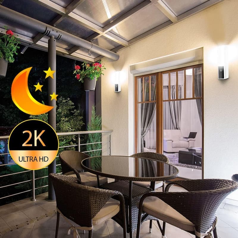 LED-Außenwandleuchte 2er-Set mit WLAN-2K-Kamera und Nachtsicht