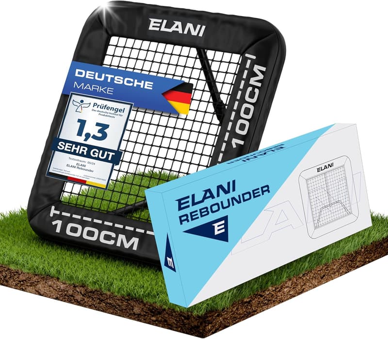 Fußball Rebounder 1x1m mit Schutzrand und 6 Heringen für Stabilität