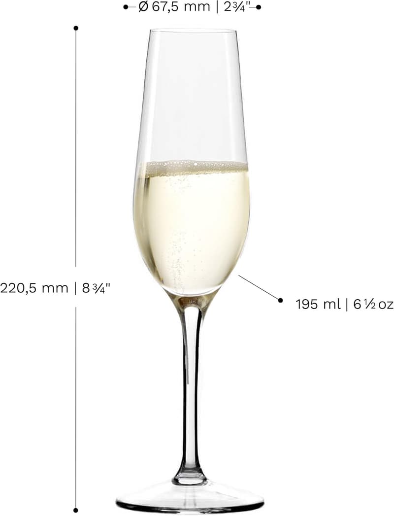 Sektgläser Set aus Kristallglas – 6 elegante 195 ml Kelche, spülmaschinenfest