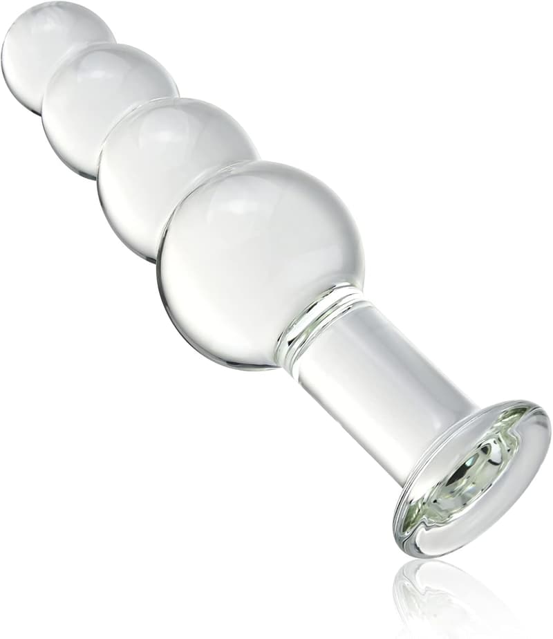 Transparenter Glas Analplug mit Perlen für G-Punkt-Stimulation