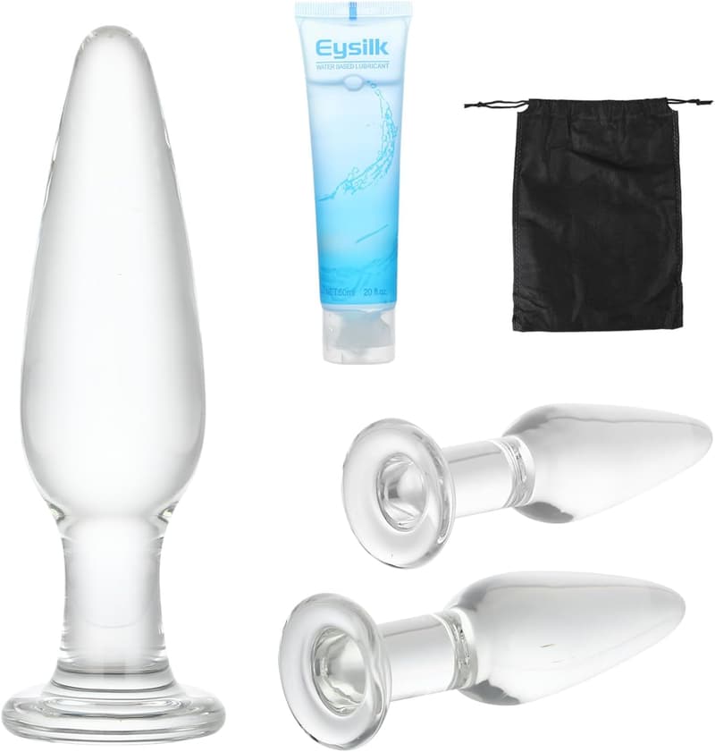 Eysilk Glas Analplug Set mit Gleitmittel für Paare, Anfänger