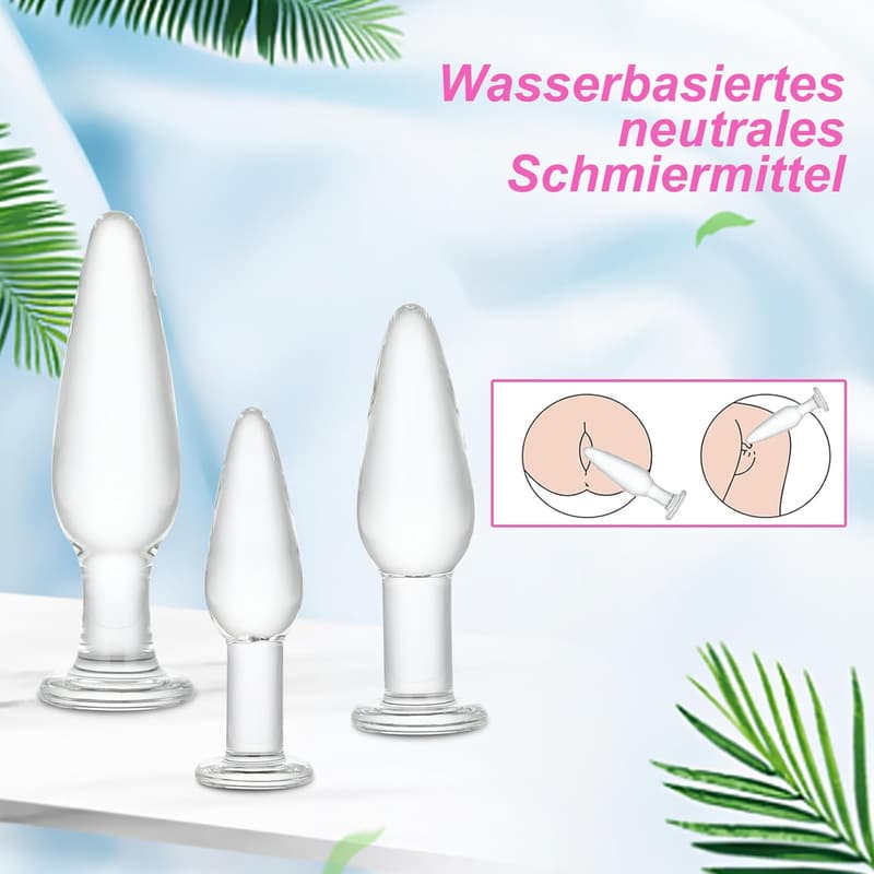 Eysilk Glas Analplug Set mit Gleitmittel für Paare, Anfänger