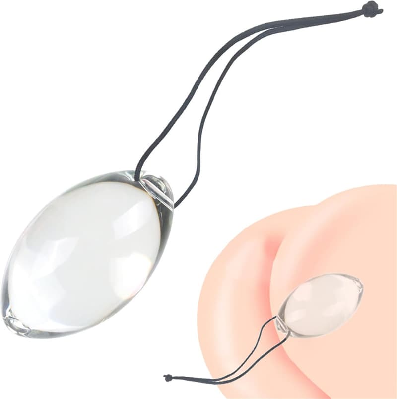 Eiförmiger Glas Analplug mit Seil - Prostata Massager für Paare