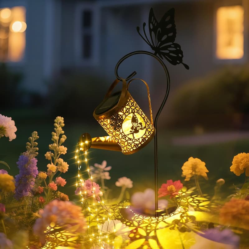 Wetterfeste Solar-Gießkanne Lichterkette mit LED-Glaskugel für Garten Deko