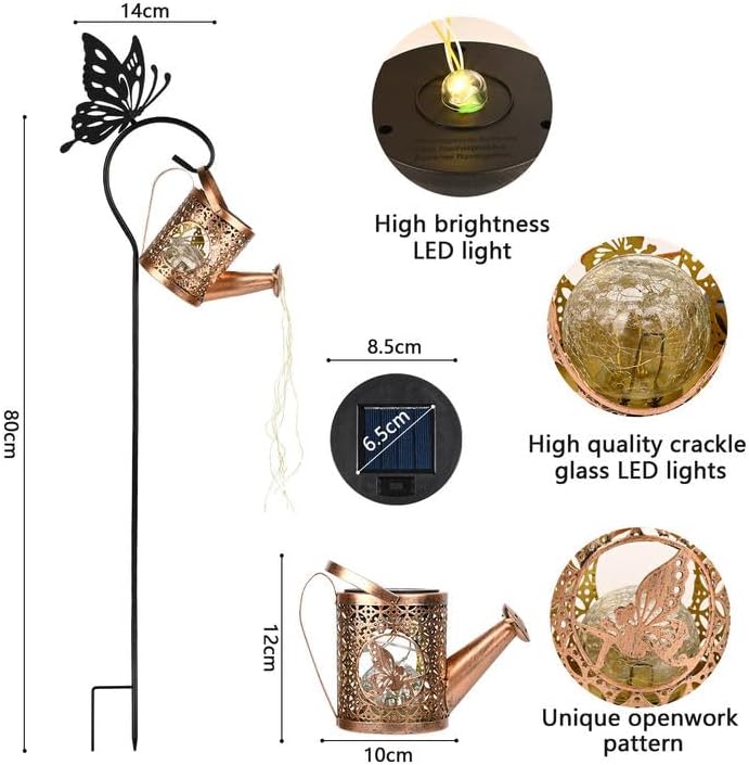 Wetterfeste Solar-Gießkanne Lichterkette mit LED-Glaskugel für Garten Deko