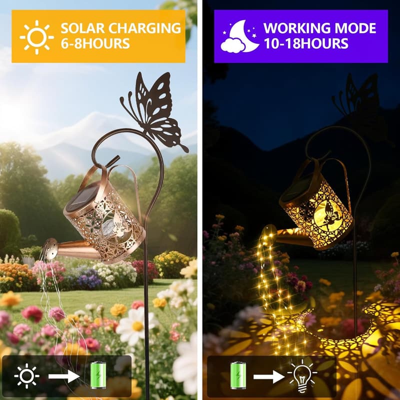 Wetterfeste Solar-Gießkanne Lichterkette mit LED-Glaskugel für Garten Deko