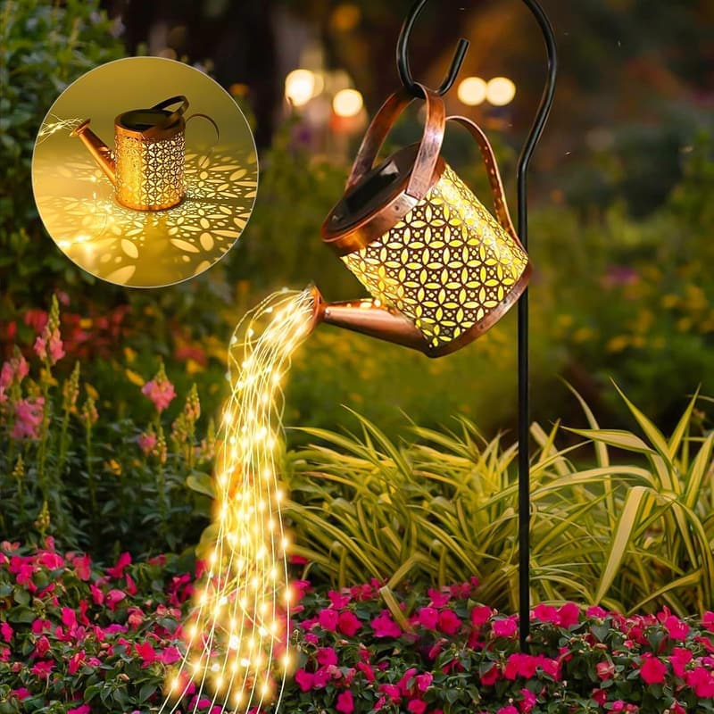 Solarlampe im Gießkanne-Design für den Garten mit Hirtenhaken