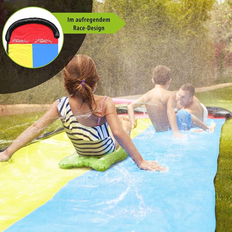 Doppel-Wasserbahn 4,80x1,40 m mit Surfkissen – Wasserrutsche für Garten