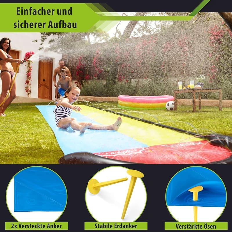 Doppel-Wasserbahn 4,80x1,40 m mit Surfkissen – Wasserrutsche für Garten