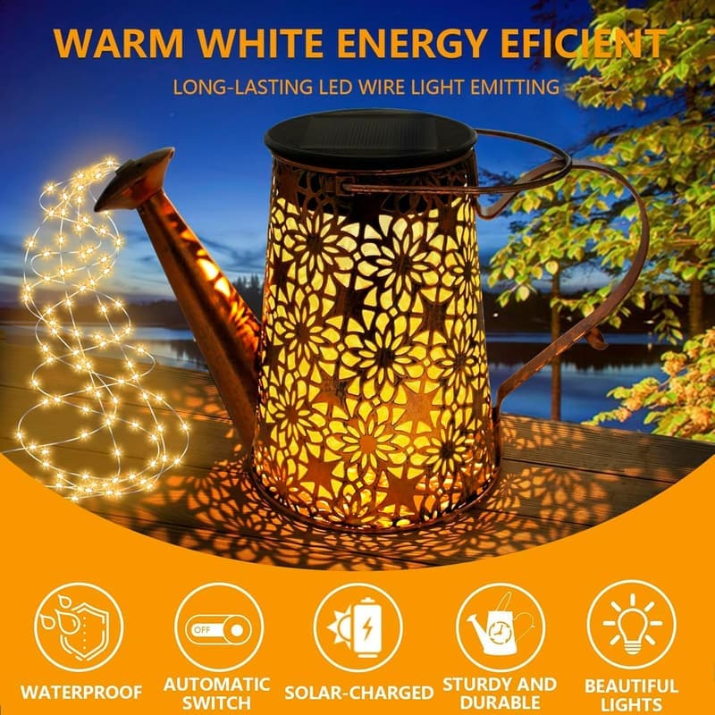Solarlampen Gießkanne mit Lichterkette für Garten (2er Set)