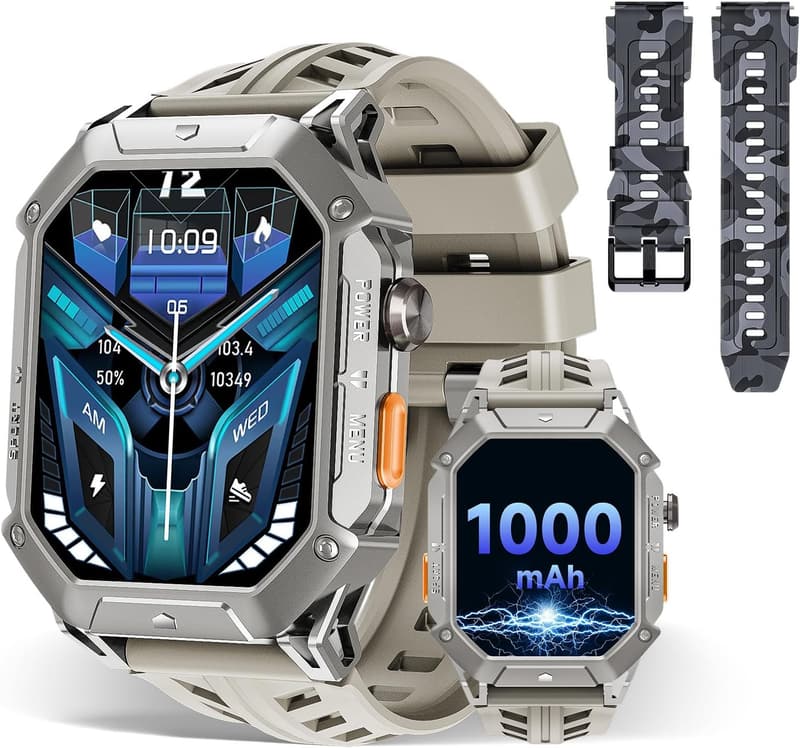 OUKITEL Smartwatch für Herren mit 5ATM wasserdicht, 30 Tage Akku und 2,13 Zoll AMOLED Display