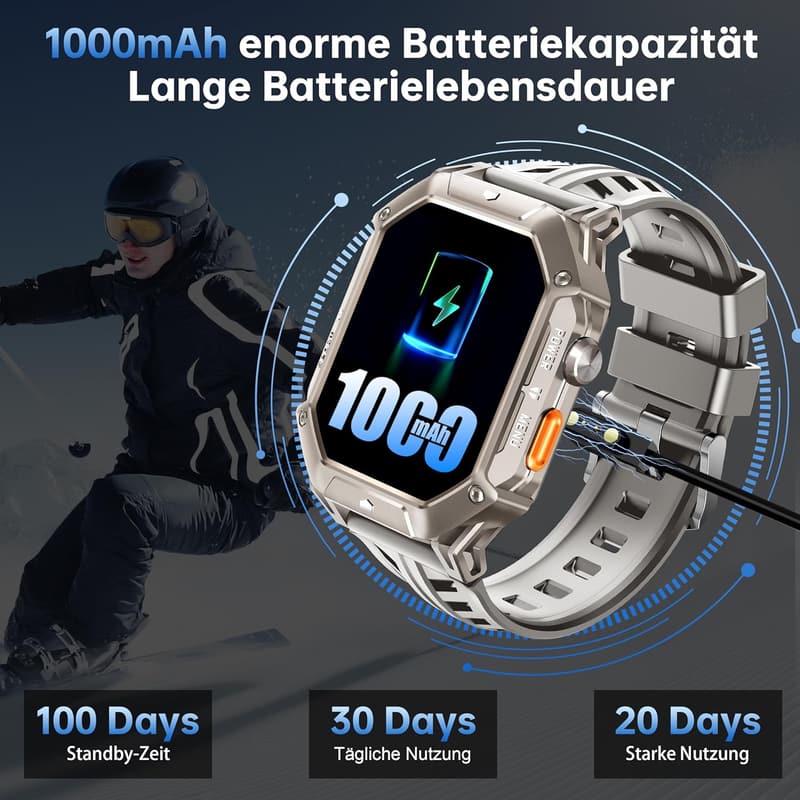 OUKITEL Smartwatch für Herren mit 5ATM wasserdicht, 30 Tage Akku und 2,13 Zoll AMOLED Display