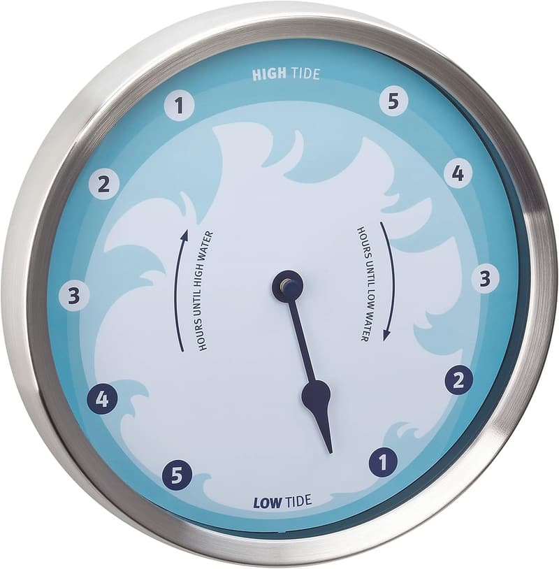 Maritime Gezeitenuhr aus Edelstahl im blauen Design, 22 cm