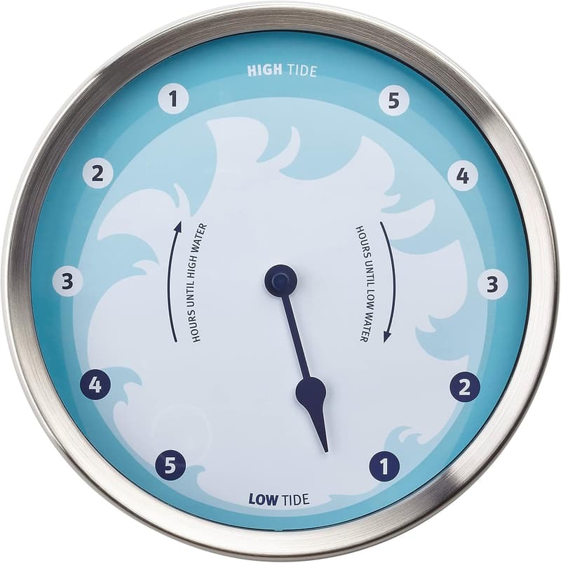 Maritime Gezeitenuhr aus Edelstahl im blauen Design, 22 cm