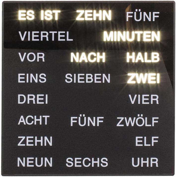 Deutsche Wort-Anzeige Uhr aus Kunststoff, 20 x 20 cm
