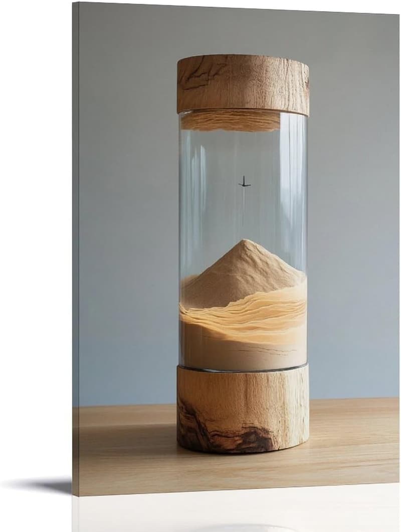 Minimalistische Gezeitenuhr in versiegeltem Glaszylinder, 40 x 60 cm
