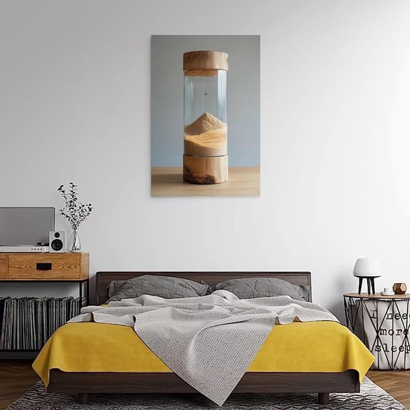 Minimalistische Gezeitenuhr in versiegeltem Glaszylinder, 40 x 60 cm