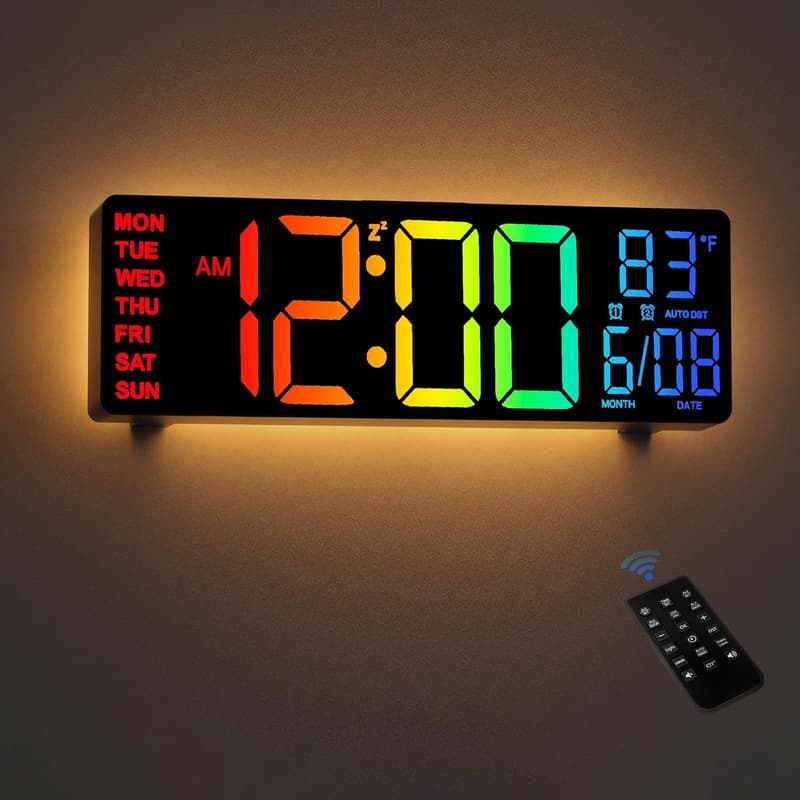 Digitale Wanduhr mit Temperatur, Datum und RGB-LED für Schlafzimmer