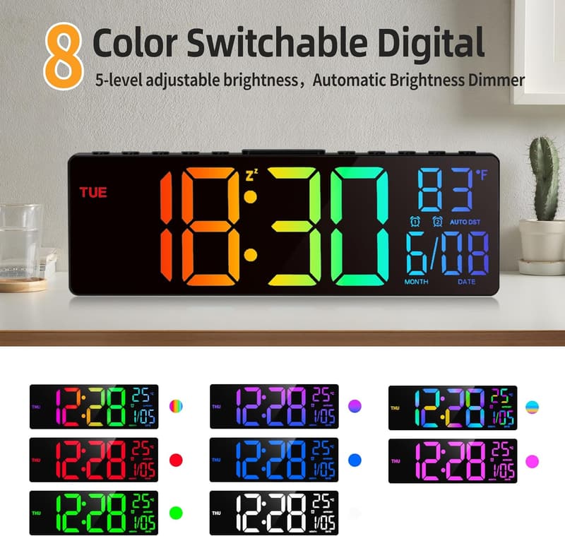 Digitale Wanduhr mit Temperatur, Datum und RGB-LED für Schlafzimmer