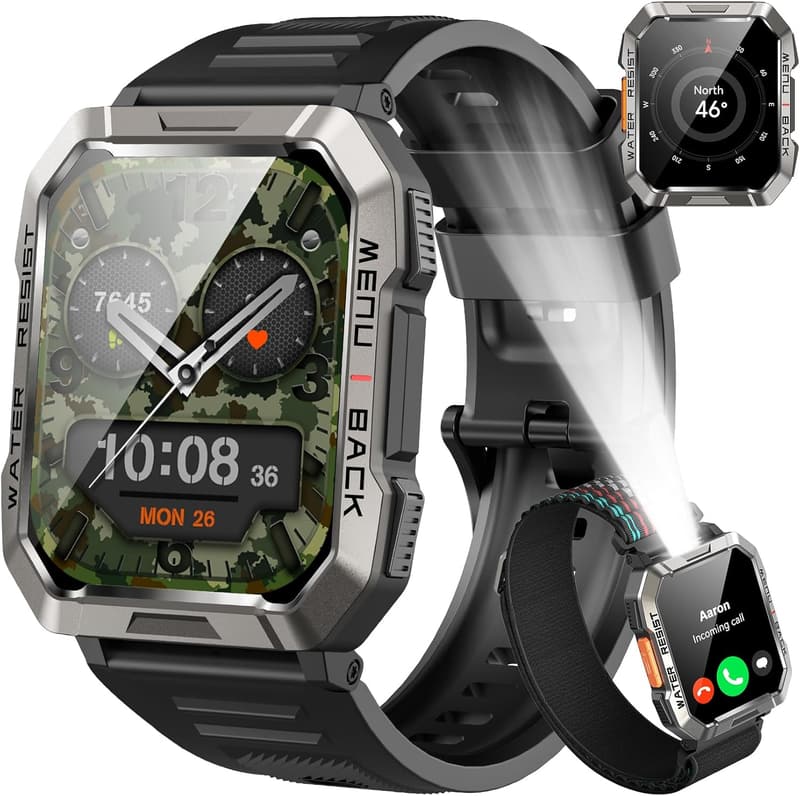 Militärische Smartwatch für Herren mit 100 Tagen Akkulaufzeit und IP68 wasserdicht