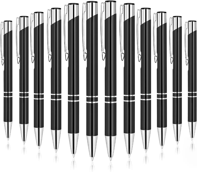 Einziehbare Kugelschreiber 12er Set, Metall, Schwarz - Bürobedarf & Geschenk