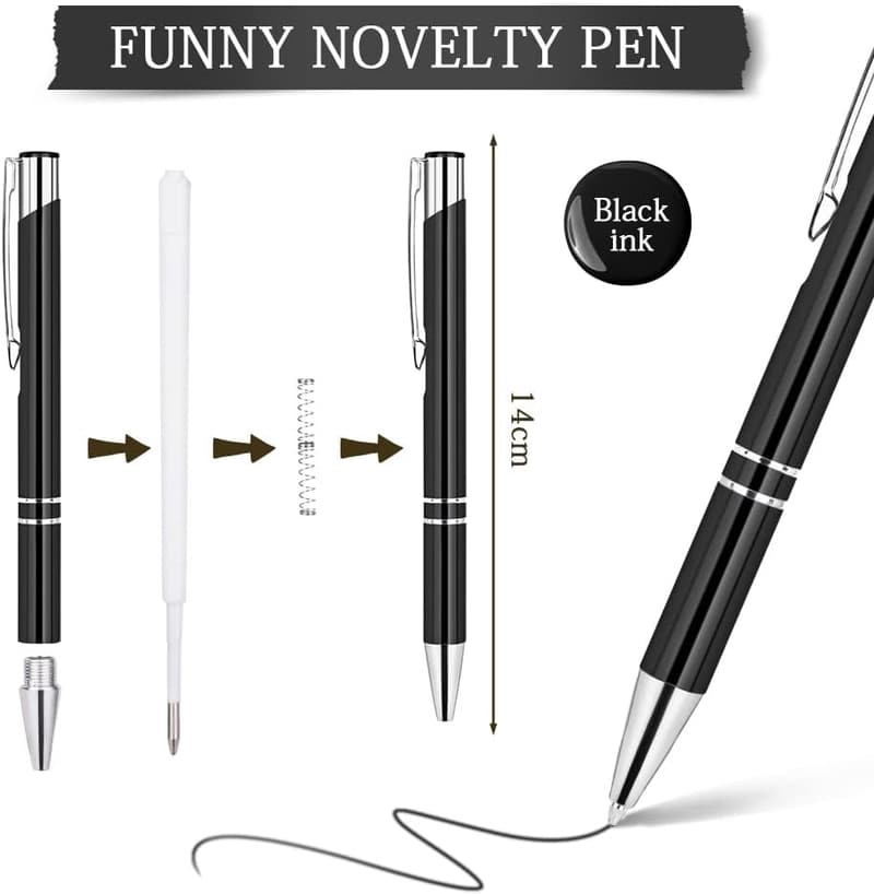 Einziehbare Kugelschreiber 12er Set, Metall, Schwarz - Bürobedarf & Geschenk