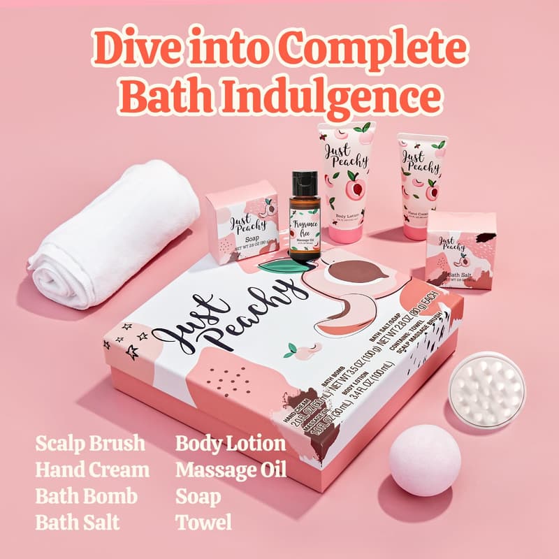 Pfirsich Spa Geschenkbox für Frauen - 8-teiliges Geburtstagsset