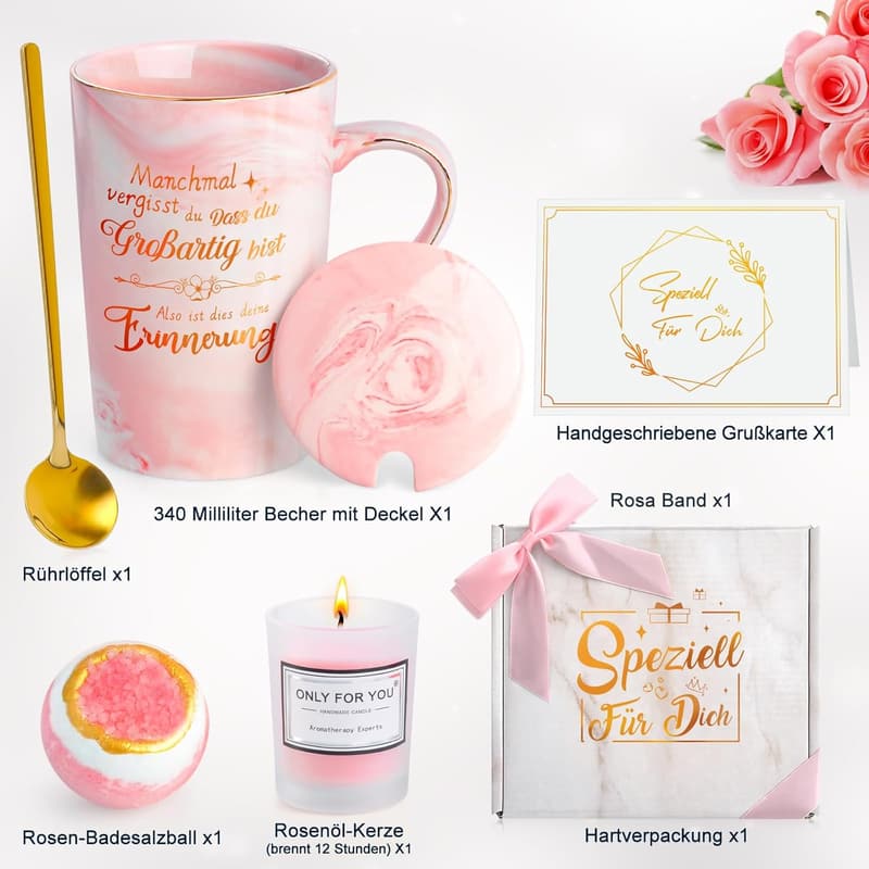 Muttertags Geschenkset: Rosa Keramiktasse (340ml) für Frauen