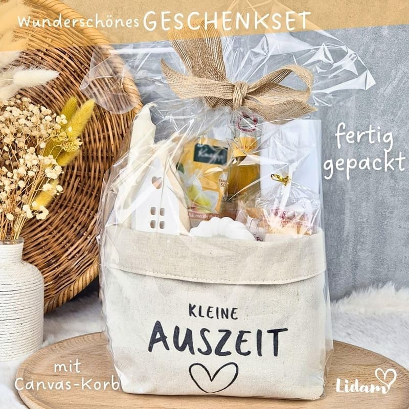 Entspannungsgeschenkset für Frauen im Baumwollkorb