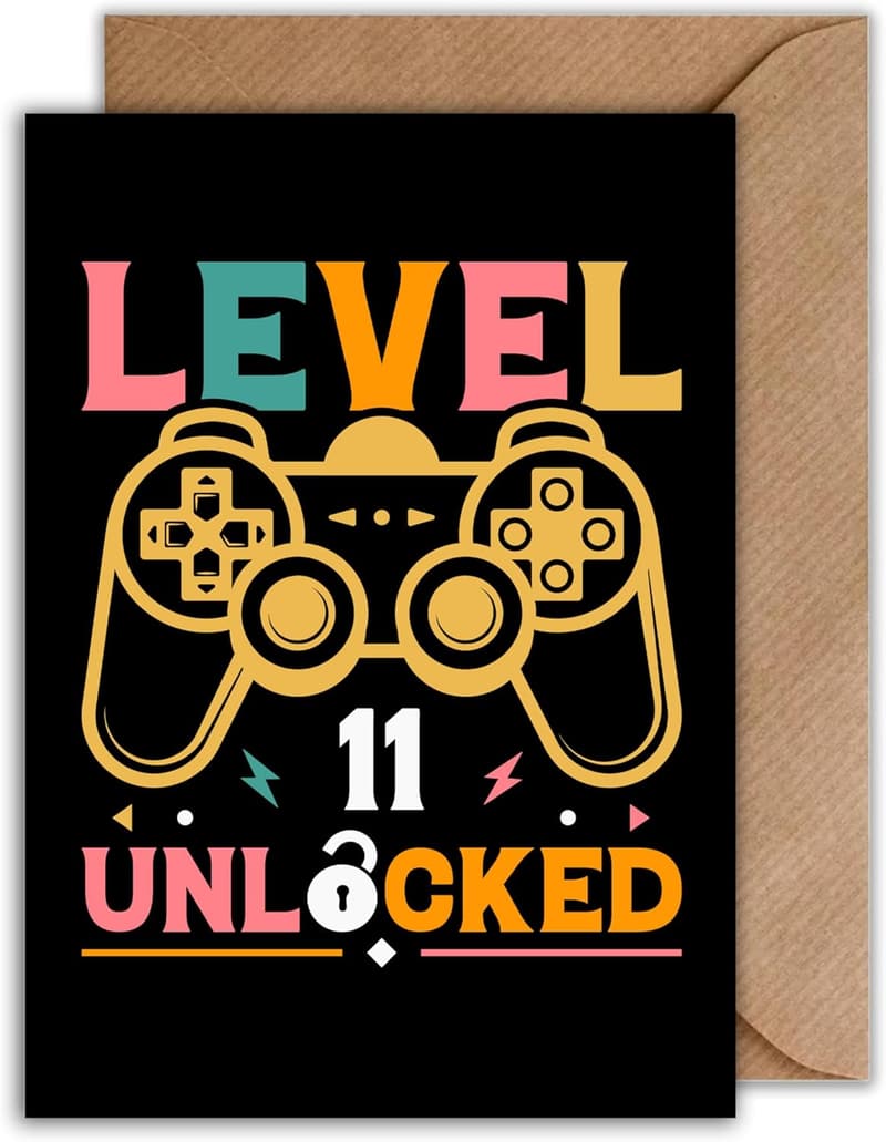 Gaming Geburtstagskarte zum 11. Geburtstag mit Umschlag