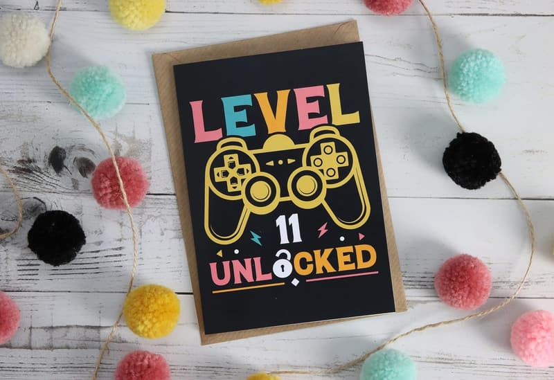 Gaming Geburtstagskarte zum 11. Geburtstag mit Umschlag