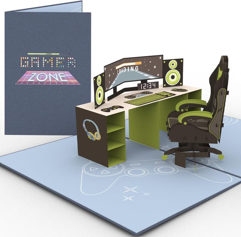 3D Geburtstagskarte Gamer aus Premium Metallic-Papier