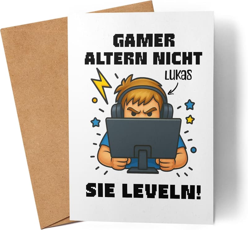 Personalisierte Gamer Geburtstagskarte – Lustiges Geschenk für Zocker