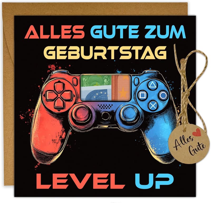 Gamepad Geburtstagskarte für Gamer – Geldgeschenke Verpackung für Jungen