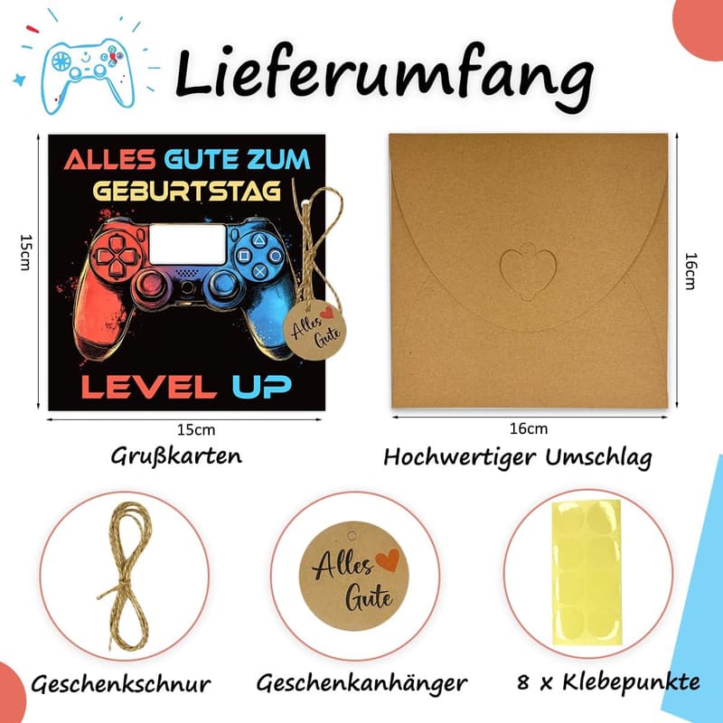 Gamepad Geburtstagskarte für Gamer – Geldgeschenke Verpackung für Jungen