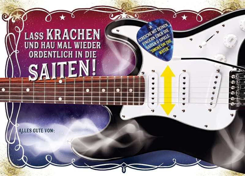 Gitarre Geburtstagskarte XL zum Selberspielen – Smoke on the Water, DIN A4 mit Umschlag