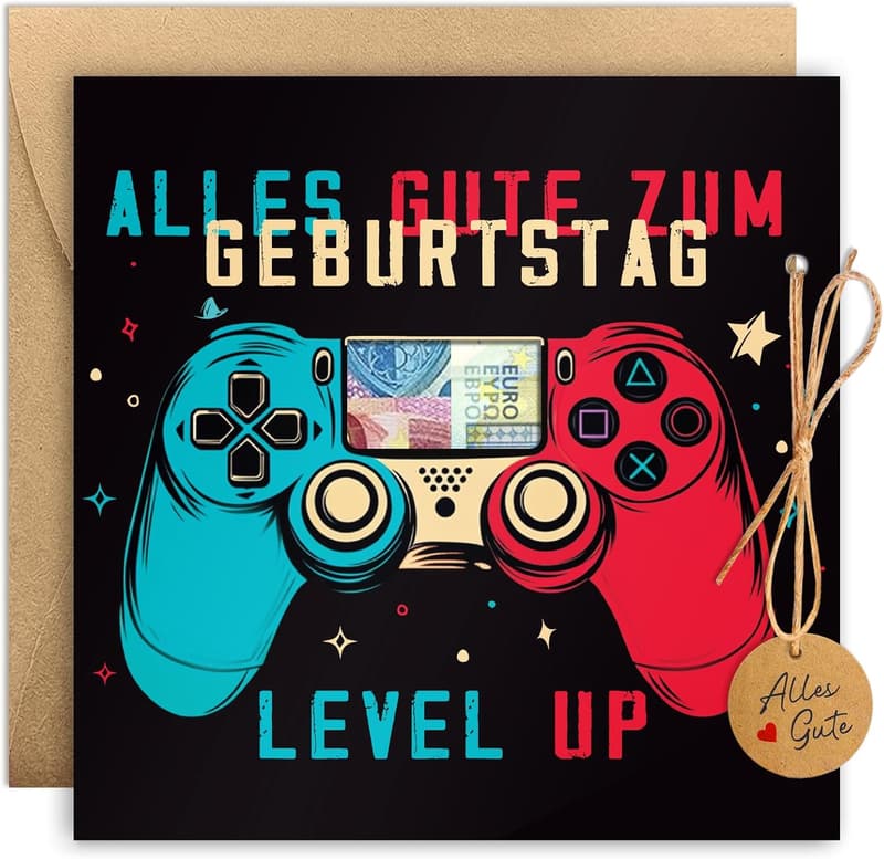Geburtstagskarte für Gamer – Geldgeschenk in Gamepad-Design
