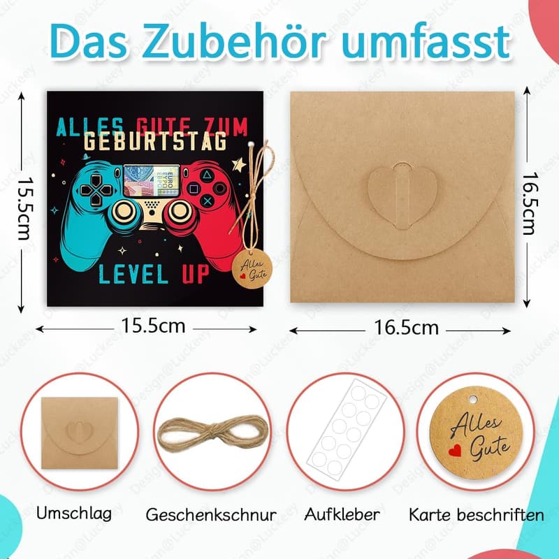 Geburtstagskarte für Gamer – Geldgeschenk in Gamepad-Design