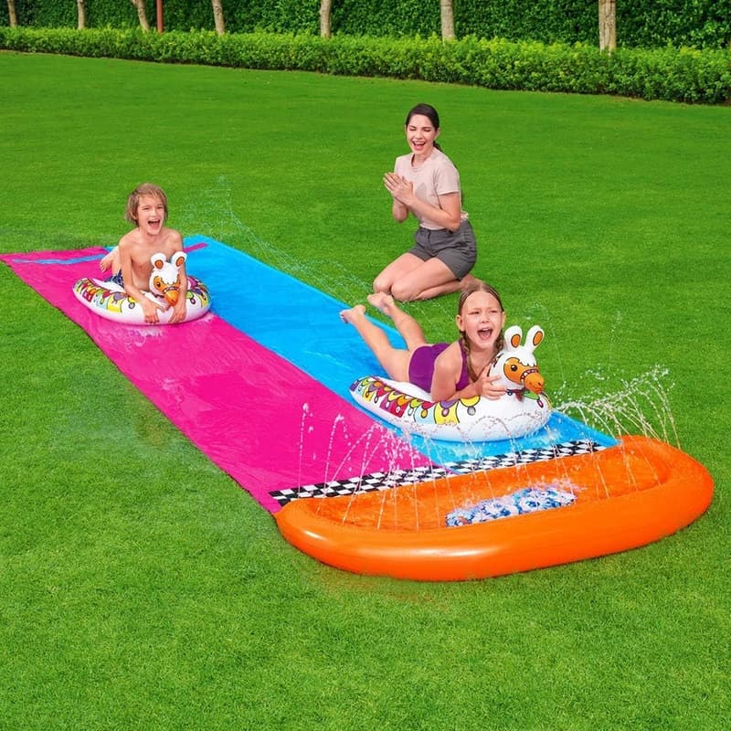 Wasserrutsche mit aufblasbaren Lama-Schwimmtieren, 487 x 138 cm